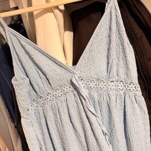 Cider Baby Blue Textured Crochet-Waist Sundress